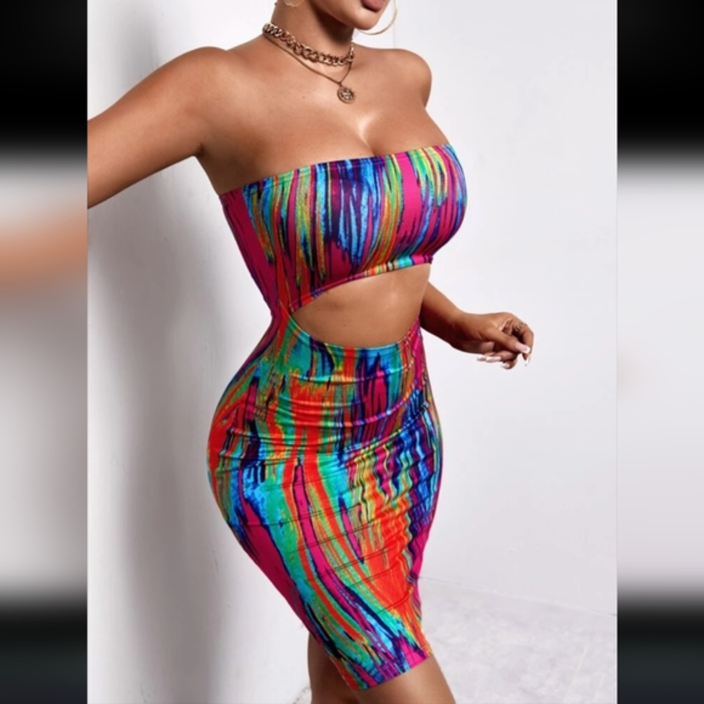 Shein SXY Tie Dye Cut Out Bodycon Tube Dress